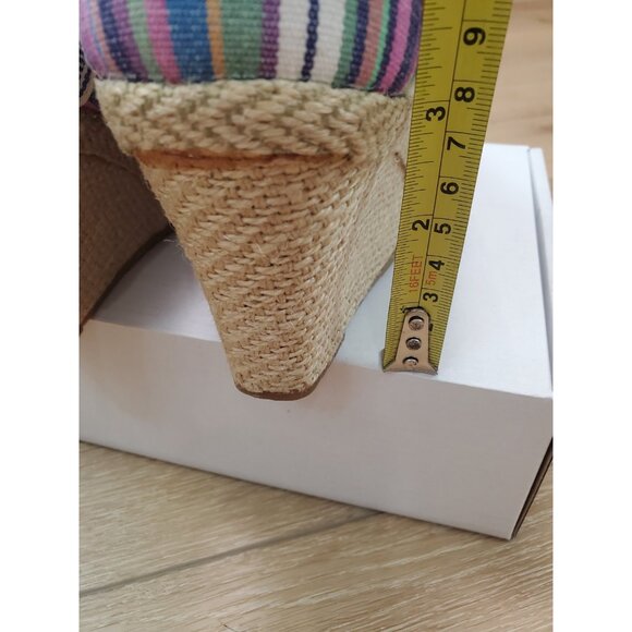 Toms Womens Wedge Sandals Peep Toe Colorful Stripe Espadrille Multicolor Size 8 - Picture 9 of 10